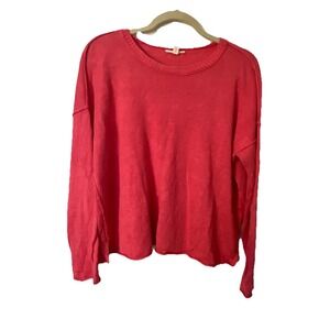 EILEEN FISHER L Top Orange Organic Linen  Minimalist Shirt Coral Knit Sweater
